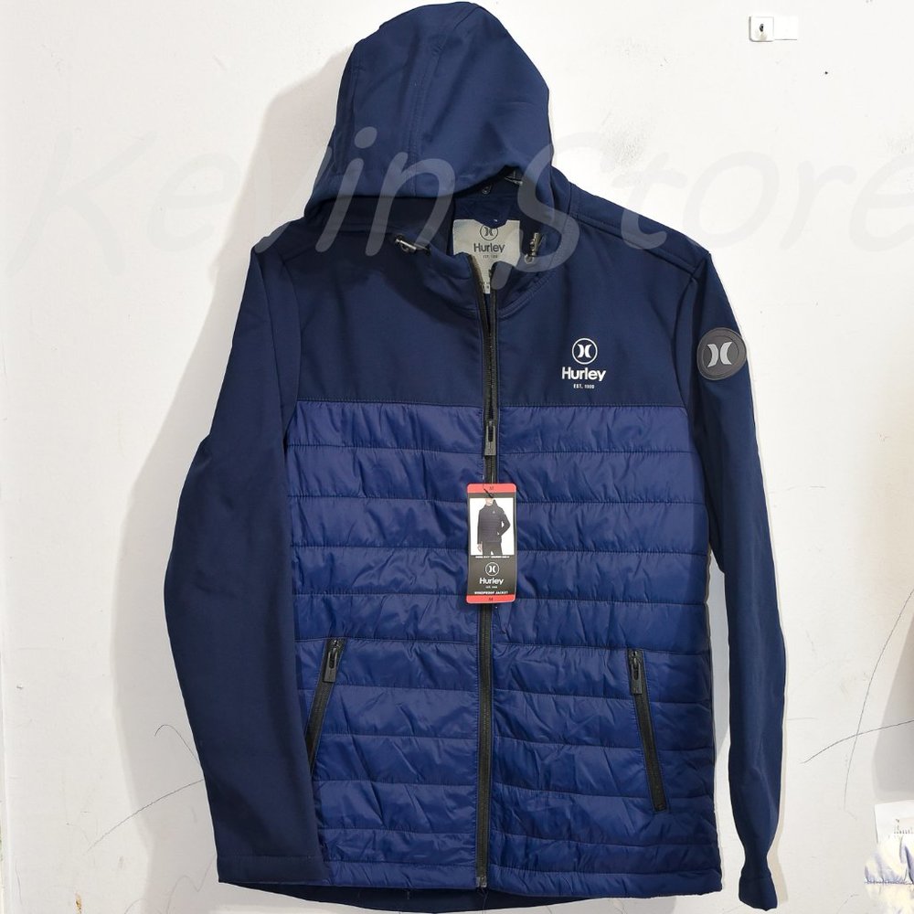 Blue NWT Hurley Men's Wind Resistant 3 Layer Fabric Jacket